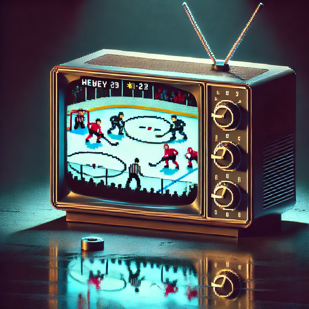Retro hockey game on TV